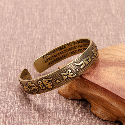 Buddha Stones Six True Words 'Om Mani Padme Hum' Heart Sutra Copper Luck Bracelet Bangle