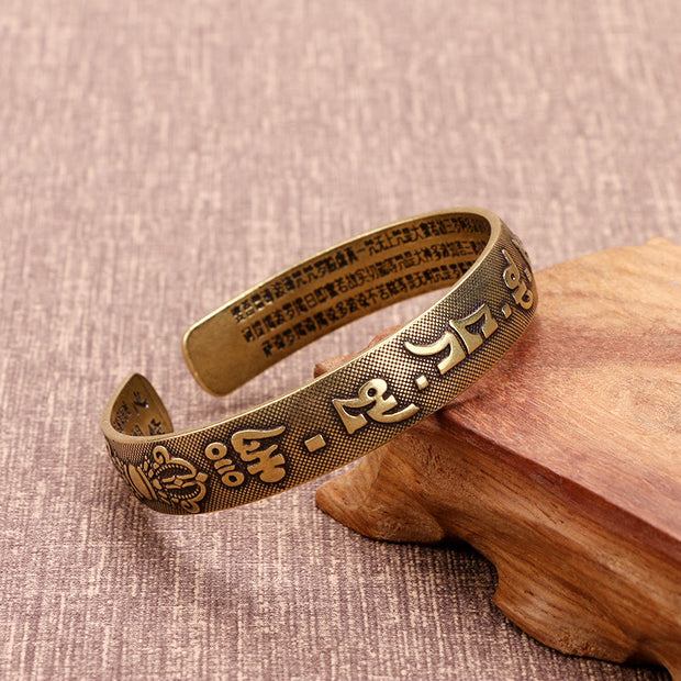 Buddha Stones Six True Words 'Om Mani Padme Hum' Heart Sutra Copper Luck Bracelet Bangle