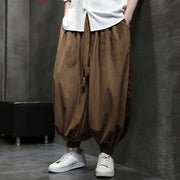 Buddha Stones Solid Color Corduroy Drawstring Thermal Men's Harem Pants With Pockets