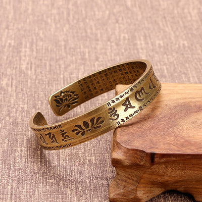 Buddha Stones Six True Words 'om Mani Padme Hum' Heart Sutra Lotus Copper Luck Bracelet Bangle