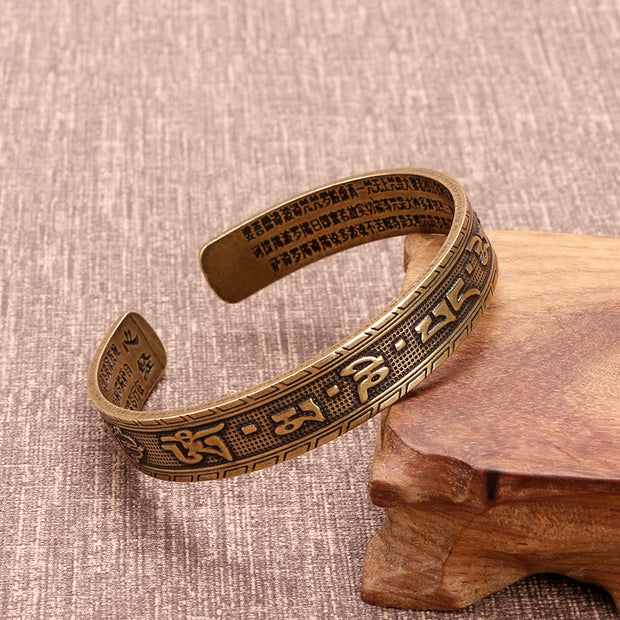 Buddha Stones Six True Words 'om Mani Padme Hum' Heart Sutra Copper Luck Self Care Bracelet Bangle