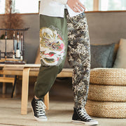 Buddha Stones Dragon Pattern Two-tone Men's Pants With Pockets