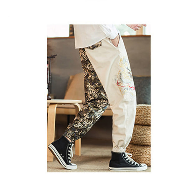 Buddha Stones Dragon Pattern Men's Pants With Pockets