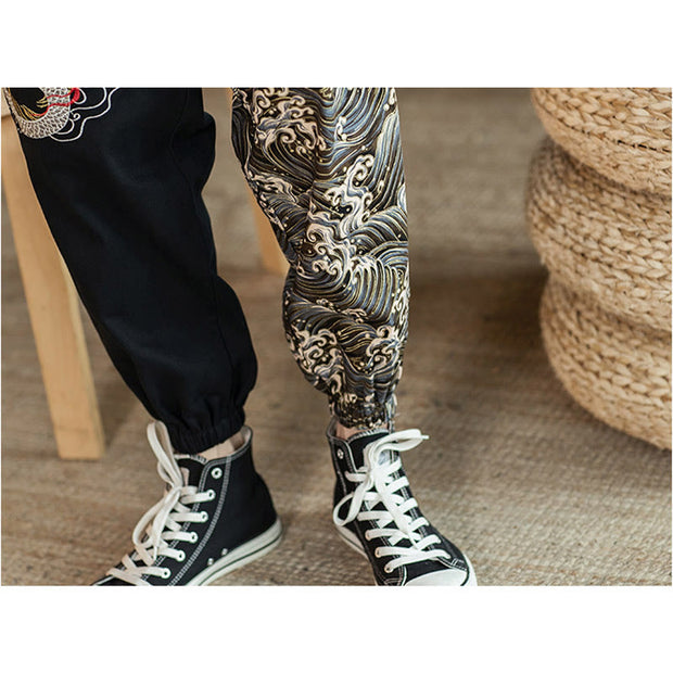 Buddha Stones Dragon Pattern Men's Pants With Pockets