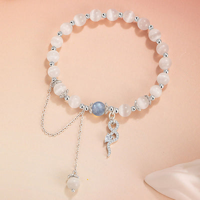 Buddha Stones Chrysoberyl Cat Eye Moonstone 925 Sterling Silver Year of the Snake Peace Bracelet