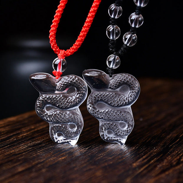 Buddha Stones White Crystal Liuli Year of the Snake Healing Necklace Pendant