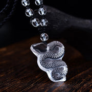 Buddha Stones White Crystal Liuli Year of the Snake Healing Necklace Pendant