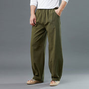 Buddha Stones Casual Solid Color Cotton Linen Men's Pants With Pockets