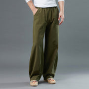 Buddha Stones Casual Solid Color Cotton Linen Men's Pants With Pockets Men's Pants BS 22