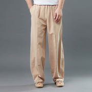 Buddha Stones Casual Solid Color Cotton Linen Men's Pants With Pockets