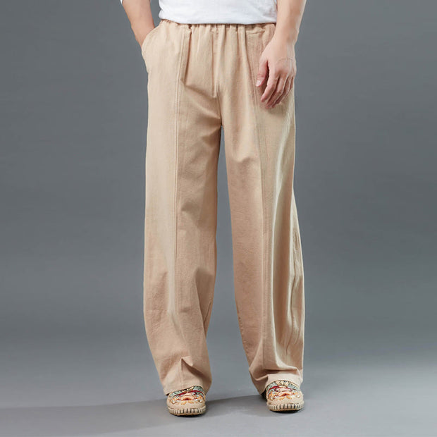 Buddha Stones Casual Solid Color Cotton Linen Men's Pants With Pockets Men's Pants BS NavajoWhite US/UK/AU40，EU50 (2XL)