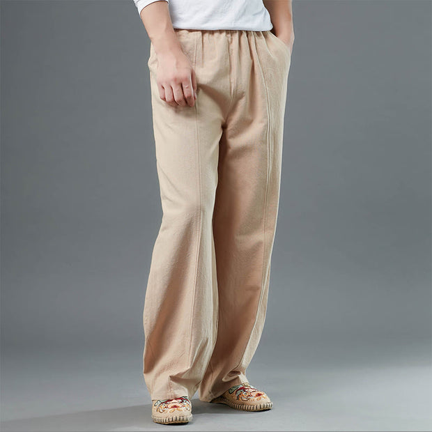 Buddha Stones Casual Solid Color Cotton Linen Men's Pants With Pockets Men's Pants BS 27