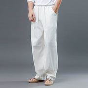 Buddha Stones Casual Solid Color Cotton Linen Men's Pants With Pockets