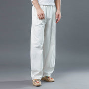 Buddha Stones Casual Solid Color Cotton Linen Men's Pants With Pockets