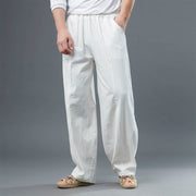 Buddha Stones Casual Solid Color Cotton Linen Men's Pants With Pockets