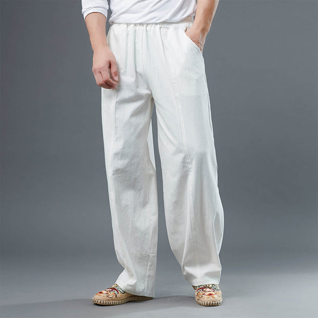 Buddha Stones Casual Solid Color Cotton Linen Men's Pants With Pockets Men's Pants BS 14