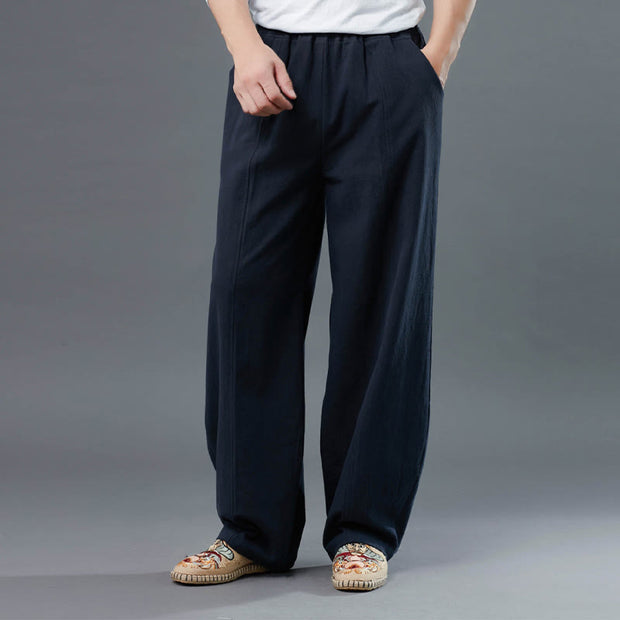 Buddha Stones Casual Solid Color Cotton Linen Men's Pants With Pockets Men's Pants BS 5