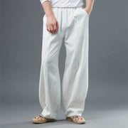 Buddha Stones Casual Solid Color Cotton Linen Men's Pants With Pockets Men's Pants BS White US/UK/AU40，EU50 (2XL)