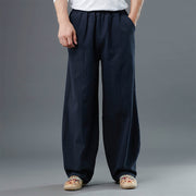 Buddha Stones Casual Solid Color Cotton Linen Men's Pants With Pockets Men's Pants BS DarkBlue US/UK/AU40，EU50 (2XL)