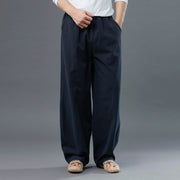 Buddha Stones Casual Solid Color Cotton Linen Men's Pants With Pockets Men's Pants BS 2