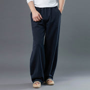 Buddha Stones Casual Solid Color Cotton Linen Men's Pants With Pockets