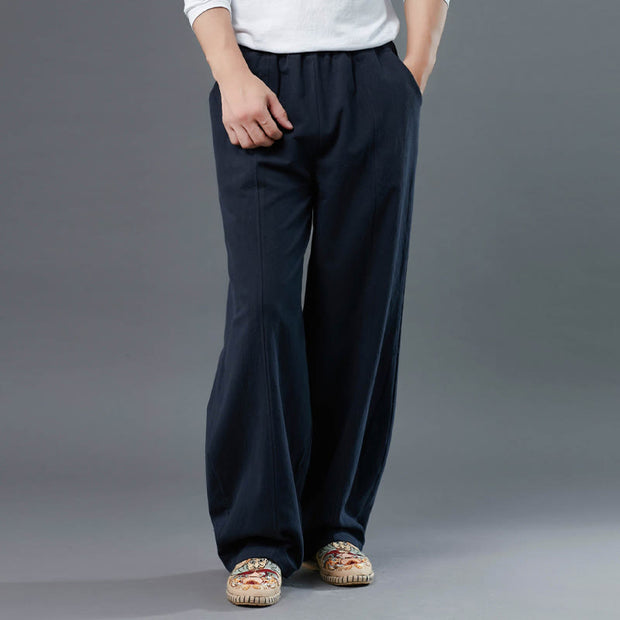 Buddha Stones Casual Solid Color Cotton Linen Men's Pants With Pockets Men's Pants BS 4