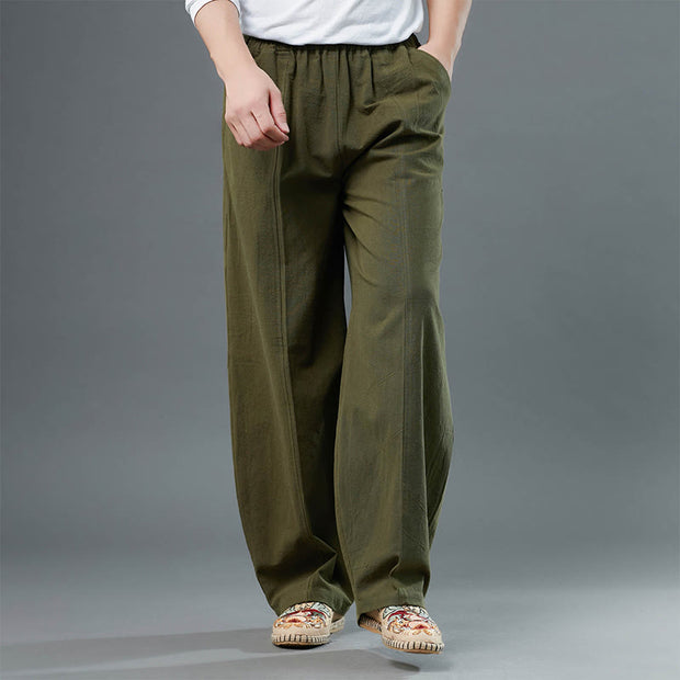 Buddha Stones Casual Solid Color Cotton Linen Men's Pants With Pockets Men's Pants BS 19