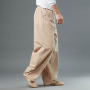 Buddha Stones Casual Solid Color Cotton Linen Men's Pants With Pockets Men's Pants BS 29