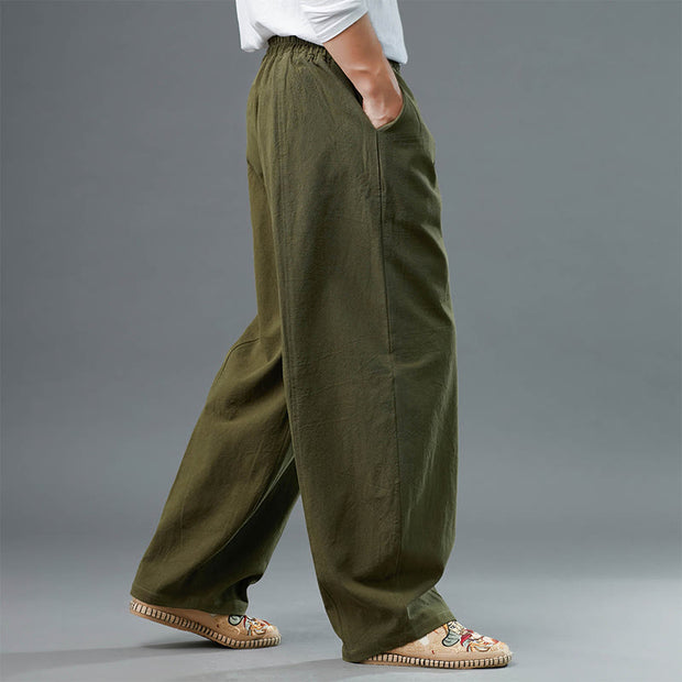 Buddha Stones Casual Solid Color Cotton Linen Men's Pants With Pockets Men's Pants BS 18