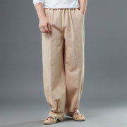 Buddha Stones Casual Solid Color Cotton Linen Men's Pants With Pockets Men's Pants BS 30