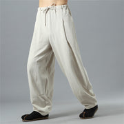 Buddha Stones Casual Solid Color Drawstring Cotton Linen Men's Pants With Pockets Men's Pants BS 26