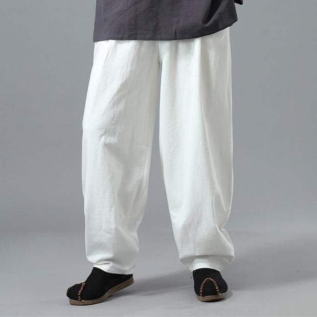 Buddha Stones Casual Solid Color Drawstring Cotton Linen Men's Pants With Pockets Men's Pants BS 7