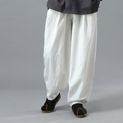 Buddha Stones Casual Solid Color Drawstring Cotton Linen Men's Pants With Pockets