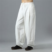 Buddha Stones Casual Solid Color Drawstring Cotton Linen Men's Pants With Pockets Men's Pants BS 5