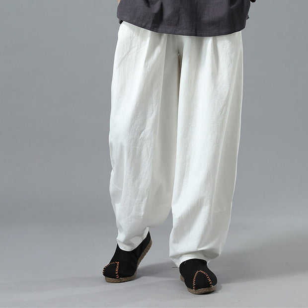 Buddha Stones Casual Solid Color Drawstring Cotton Linen Men's Pants With Pockets Men's Pants BS 8