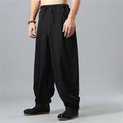 Buddha Stones Casual Solid Color Drawstring Cotton Linen Men's Pants With Pockets Men's Pants BS 12