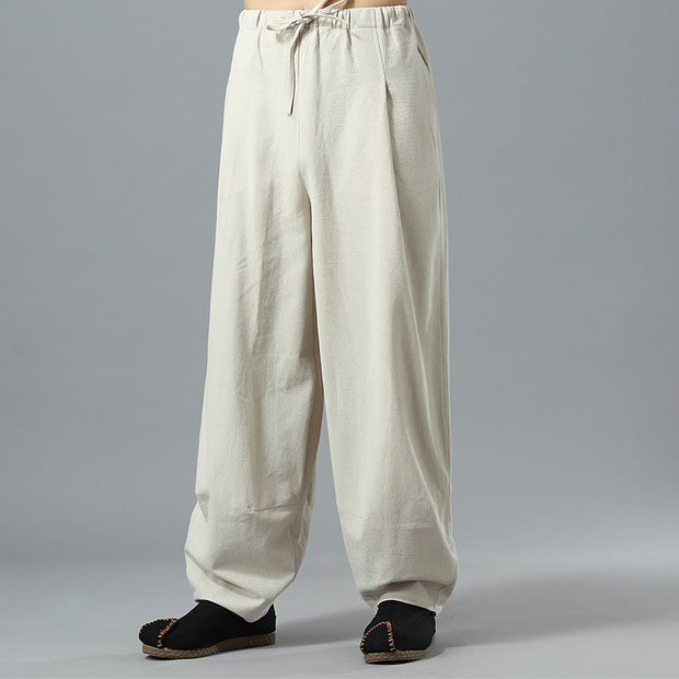 Buddha Stones Casual Solid Color Drawstring Cotton Linen Men's Pants With Pockets Men's Pants BS 30