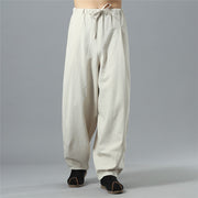 Buddha Stones Casual Solid Color Drawstring Cotton Linen Men's Pants With Pockets Men's Pants BS 28