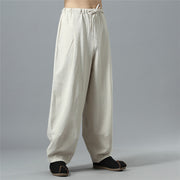 Buddha Stones Casual Solid Color Drawstring Cotton Linen Men's Pants With Pockets Men's Pants BS 31