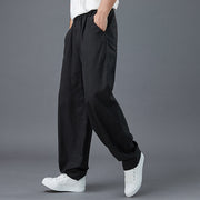 Buddha Stones Plain Color Elastic Waist Ramie Linen Men's Pants With Pockets Men's Pants BS 9