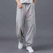 Buddha Stones Plain Color Elastic Waist Ramie Linen Men's Pants With Pockets Men's Pants BS 3