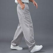 Buddha Stones Plain Color Elastic Waist Ramie Linen Men's Pants With Pockets Men's Pants BS 4