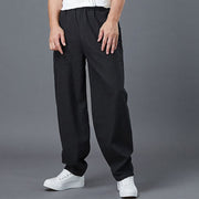 Buddha Stones Plain Color Elastic Waist Ramie Linen Men's Pants With Pockets