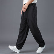 Buddha Stones Plain Color Elastic Waist Ramie Linen Men's Pants With Pockets Men's Pants BS 11