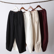 Buddha Stones Casual Solid Color Drawstring Cotton Linen Men's Pants With Pockets Men's Pants BS 2