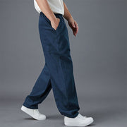 Buddha Stones Plain Color Elastic Waist Ramie Linen Men's Pants With Pockets Men's Pants BS 16