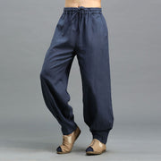 Buddha Stones Casual Plain Color Elastic Drawstring Ramie Linen Men's Pants With Pockets Men's Pants BS 9