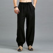 Buddha Stones Casual Plain Color Elastic Drawstring Ramie Linen Men's Pants With Pockets Men's Pants BS 13