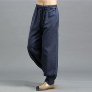 Buddha Stones Casual Plain Color Elastic Drawstring Ramie Linen Men's Pants With Pockets Men's Pants BS 8