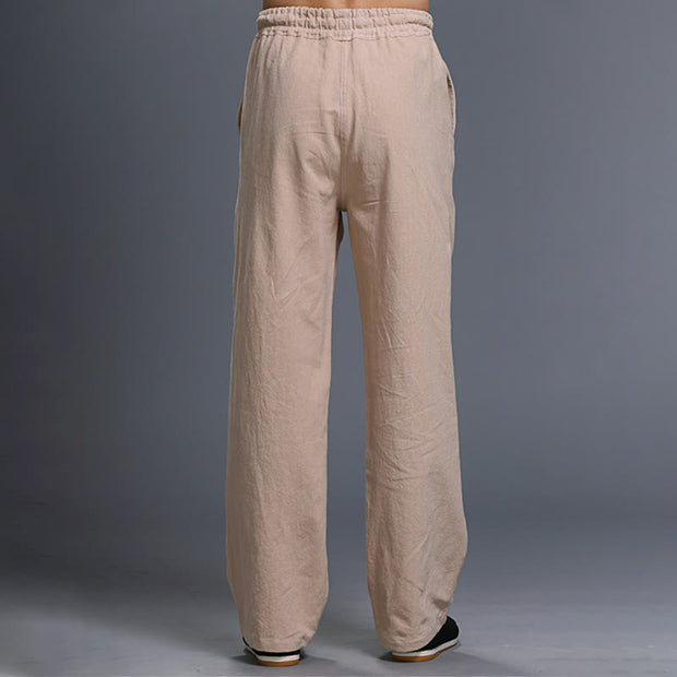 Buddha Stones Casual Plain Color Drawstring Linen Men's Pants With Pockets Men's Pants BS 30